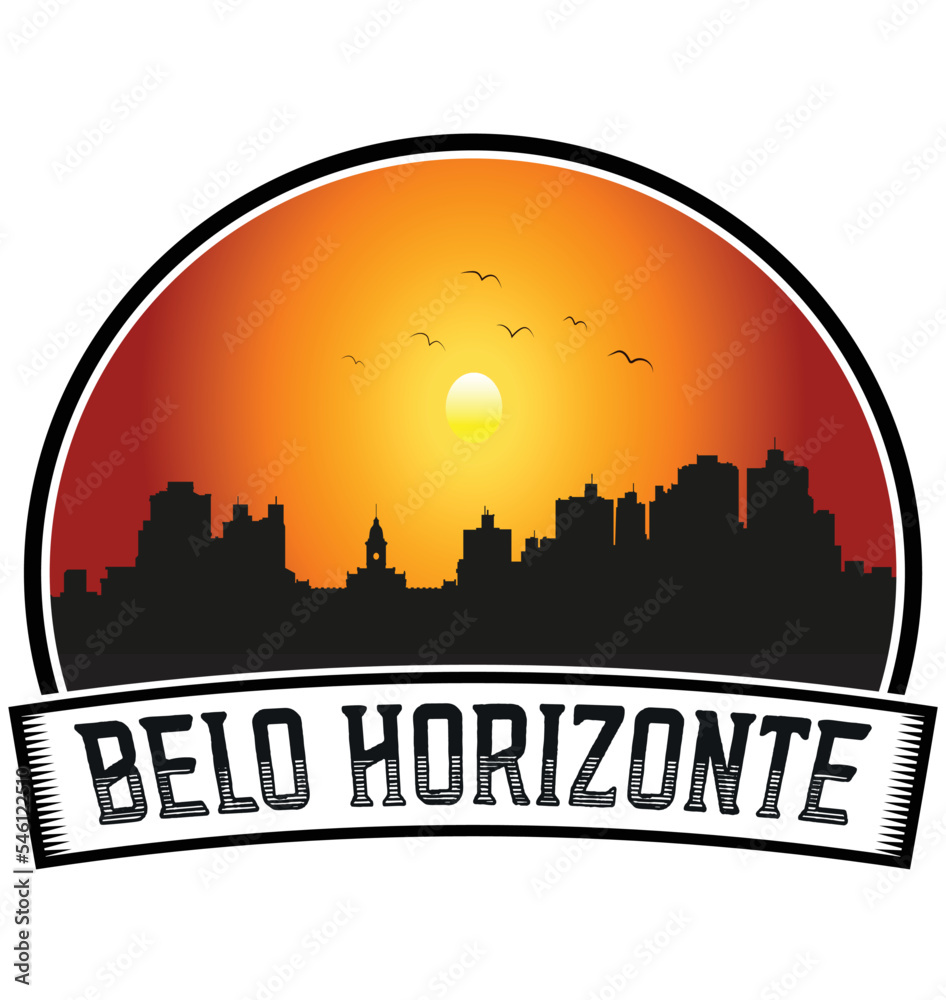 Belo Horizonte Brazil Skyline Sunset Travel Souvenir Sticker Logo Badge Stamp Emblem Coat of Arms Vector Illustration EPS