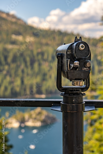 Observation deck with binoculars, Lake Tahoe, California. 