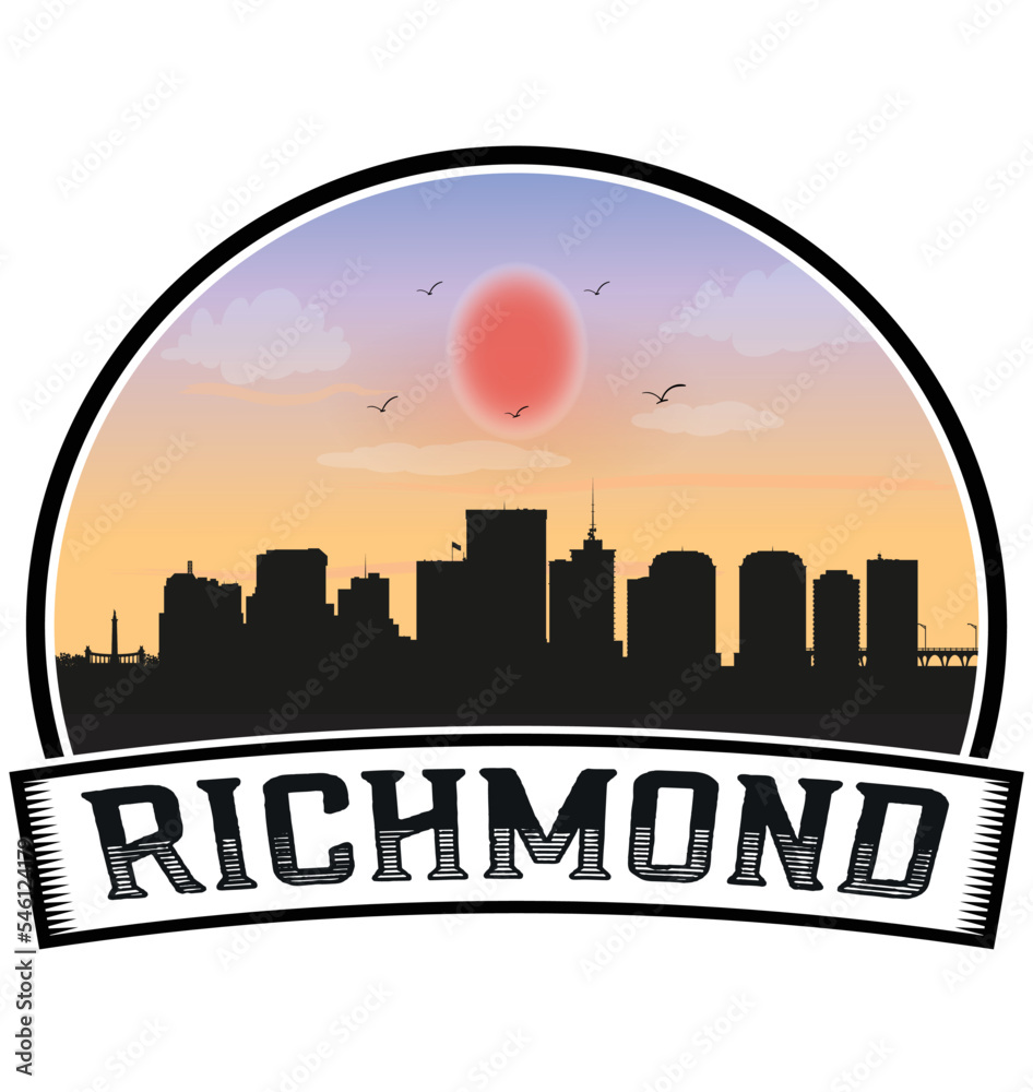 Richmond Virginia USA Skyline Sunset Travel Souvenir Sticker Logo Badge Stamp Emblem Coat of Arms Vector Illustration EPS