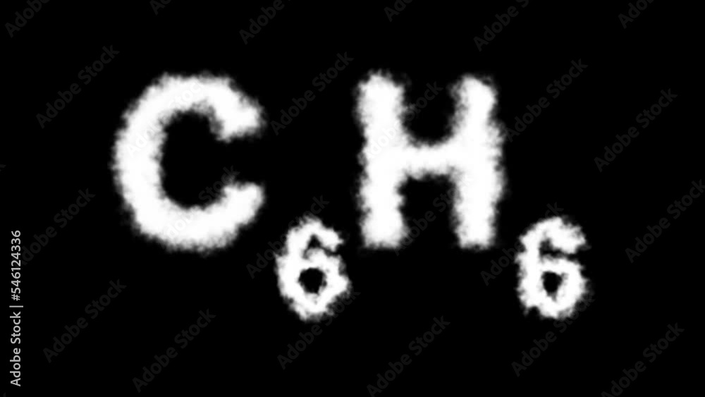 C6H6 or Benzene a Molecule Symbol Smoke Cloud Text Effects Animation on Black Background and Green Screen C6H6 or Benzene a Molecule Symbol Smoke Cloud Text Effects Animation on Black Background and Green Screen