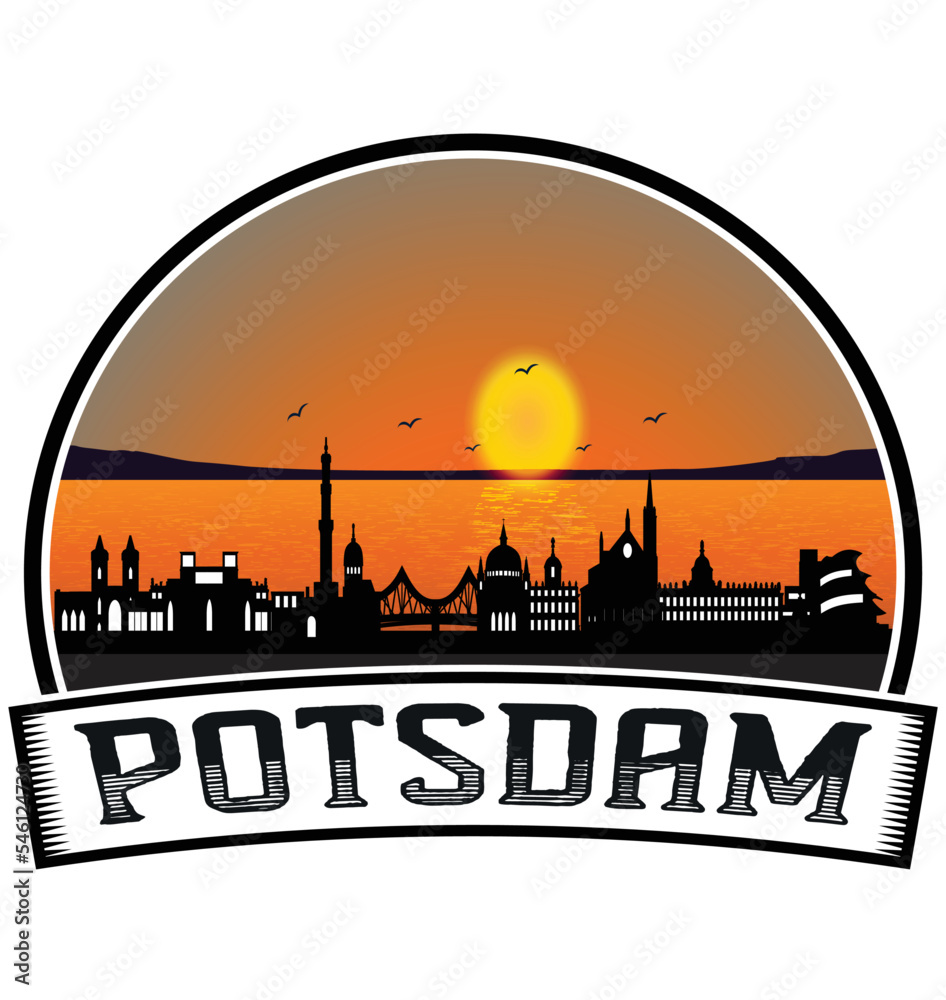 Potsdam Germany Skyline Sunset Travel Souvenir Sticker Logo Badge Stamp Emblem Coat of Arms Vector Illustration EPS
