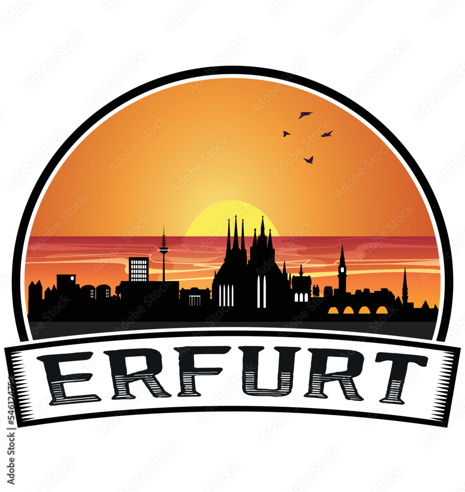 Erfurt Germany Skyline Sunset Travel Souvenir Sticker Logo Badge Stamp Emblem Coat of Arms Vector Illustration EPS