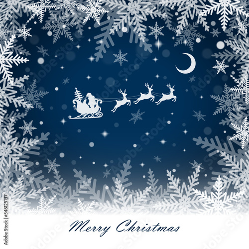 Santa Claus and gifts in sleigh.