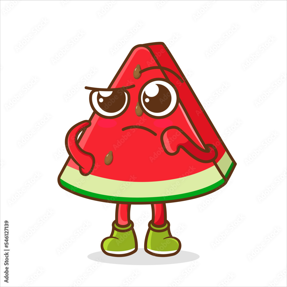 Cute Happy Watermelon Confused Cartoon Vector Illustration. Fruit Mascot Character Concept Isolated Premium Vector Cute Happy Watermelon Confused Cartoon Vector Illustration. Fruit Mascot Character Concept Isolated Premium Vector