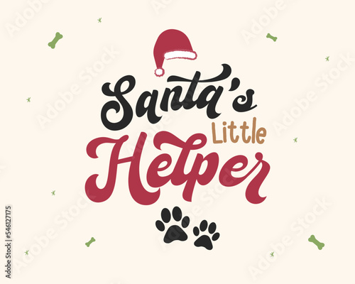Santas little helper card. Merry christmas card, beagle dog card design, puppy christmas, christmas greeting card, paws