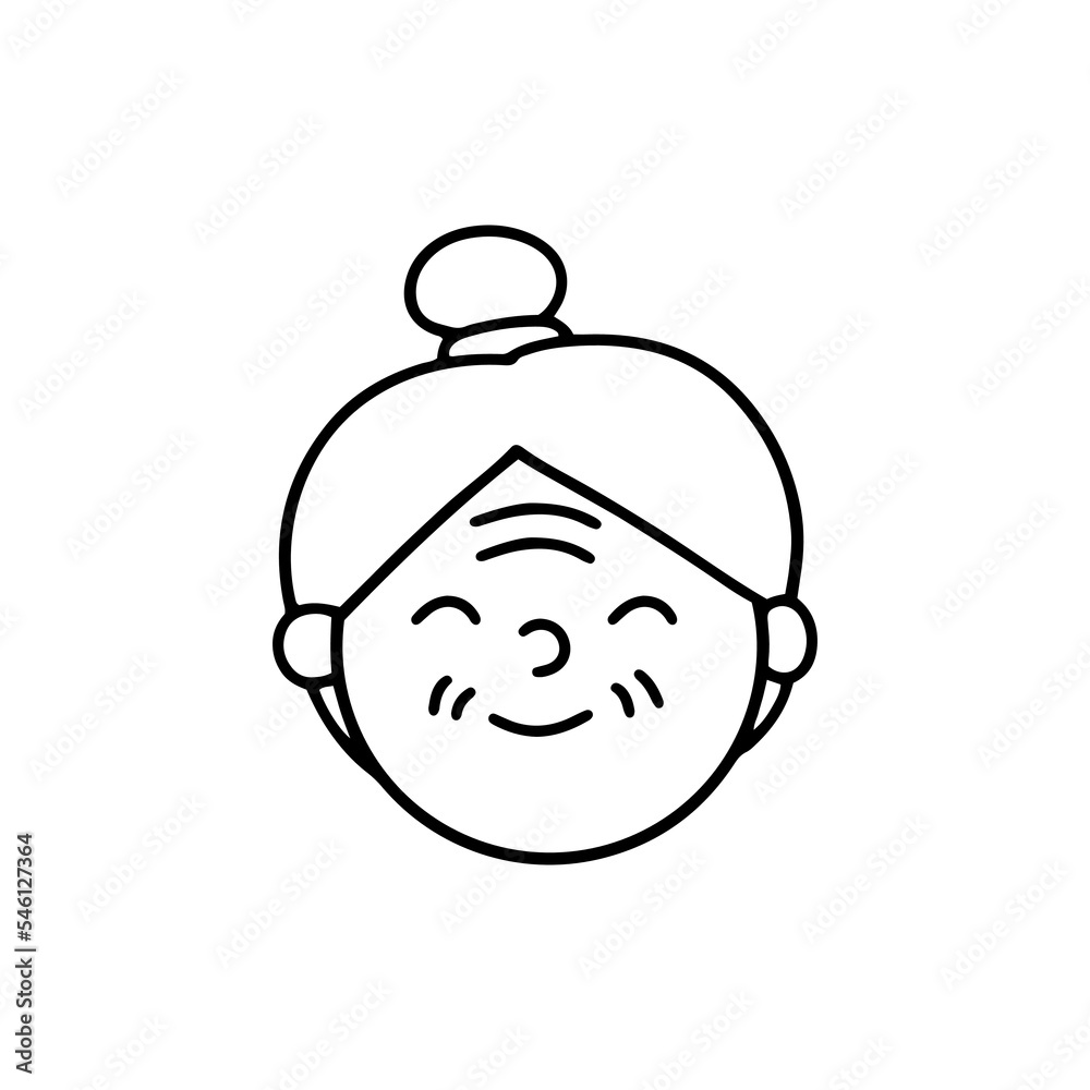 Icon face of a smiling elderly woman. Vector illustration in doodle style Icon face of a smiling elderly woman. Vector illustration in doodle style