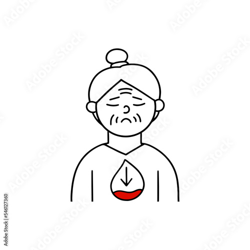 The person suffers from hypoglycemia. Low blood sugar. The woman is feeling weak. Vector illustration in doodle style