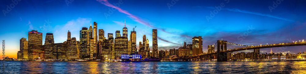 Naklejka premium Brooklyn Bridge and Manhattan at night