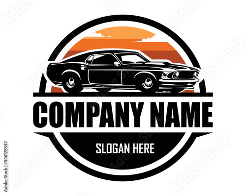 Old mustang car logo side view isolated on white background. vector illustration available in eps 10.