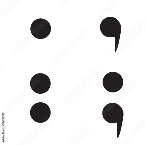 punctuation marks dot, comma, colon, semicolon, isolated on white background, symbols