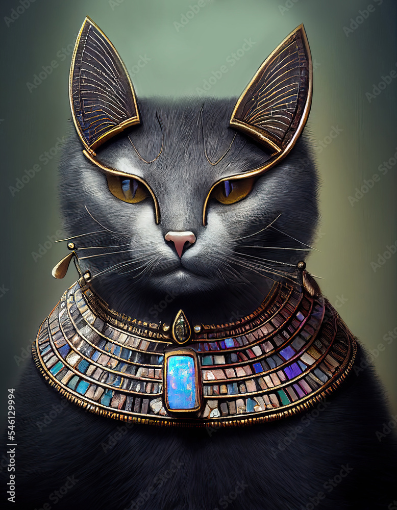 Cat King. Cat Queen. Ancient Egypt Cat Pharaoh. Magician Priestess