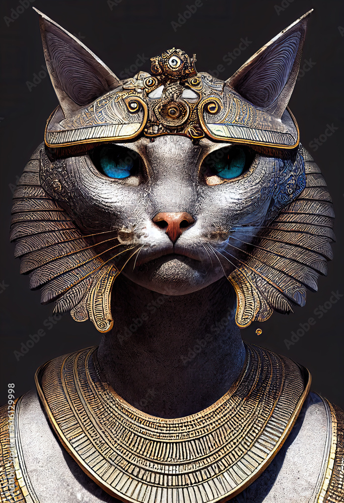 Cat King. Cat Queen. Ancient Egypt Cat Pharaoh. Magician Priestess