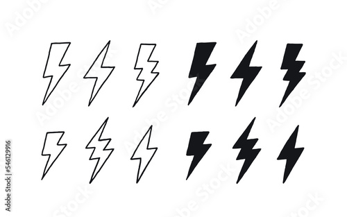 Set of thunder and bolt lightning icons. Vector illustration isolated on white background