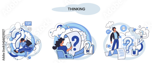 Problem solving metaphor, wondering or thinking, planning or pondering, with question mark. Creative thought idea. Brainstorming, idea and fantasy, motivation and inspiration, finding solution, answer