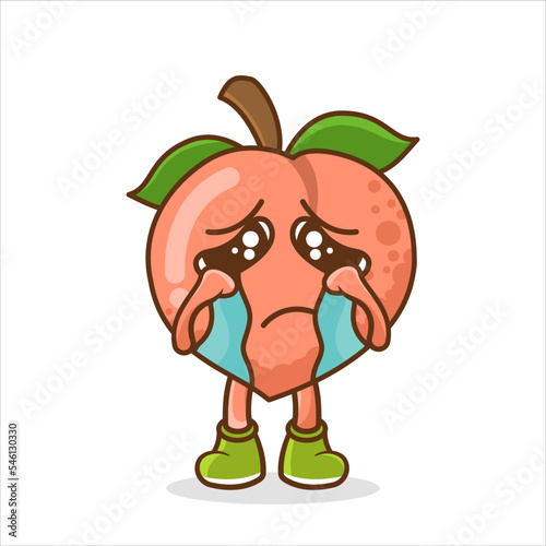 Crying apricot mascot cartoon style