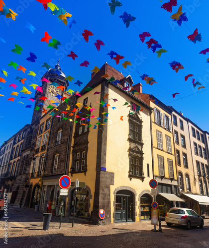 Fototapeta Naklejka Na Ścianę i Meble -  Decorated street of Riom, Puy-de-Dome department, Auvergne, central France.