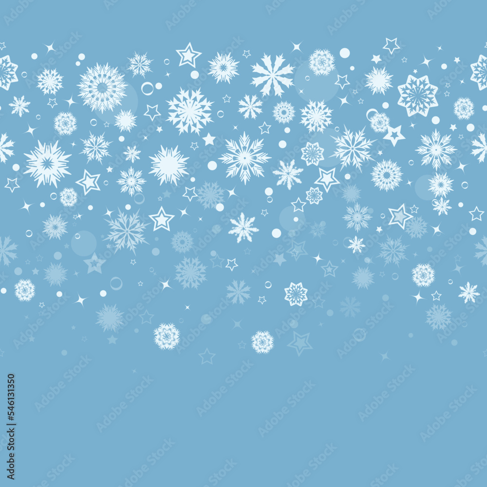  White and blue seamless snowflake pattern, Christmas design for greeting card. Vector illustration, merry Christmas or New Year background, wallpaper, header or banner. Ai, Png, Jpg
