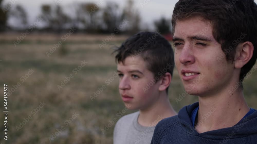 Two teenager boys together watching Jesus or an angelic robed figure in a white cloak standing in the sunlight. Two teenager boys together watching Jesus or an angelic robed figure in a white cloak standing in the sunlight.
