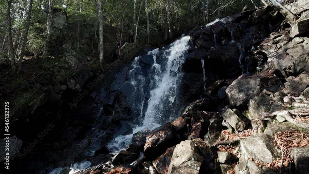 Small Waterfall In The Forest At Saint-Come, Quebec, Canada. - Medium Shot, Slowmo Small Waterfall In The Forest At Saint-Come, Quebec, Canada. - Medium Shot, Slowmo
