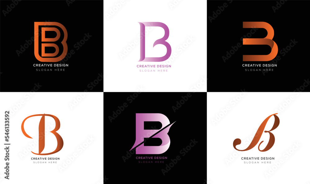 Gradient letter b logo collection black and white