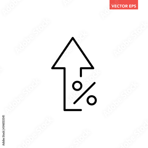 Black single percent rate up line icon, simple business flat design pictogram, infographic interface elements for app logo web website button ui ux isolated on white background
