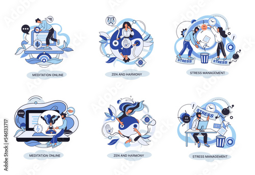 Meditation online. Self-management, self regulation learning, self-organization course, control over emotions metaphor Online yoga at home meditating. Deals with stress management, zen and harmony