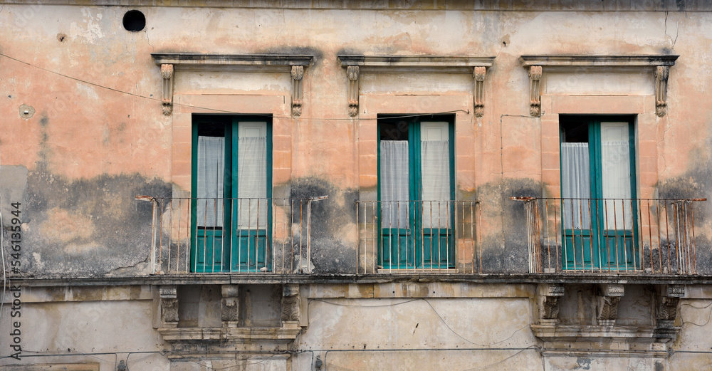 architectural details of historic buildings scicli sicily italy