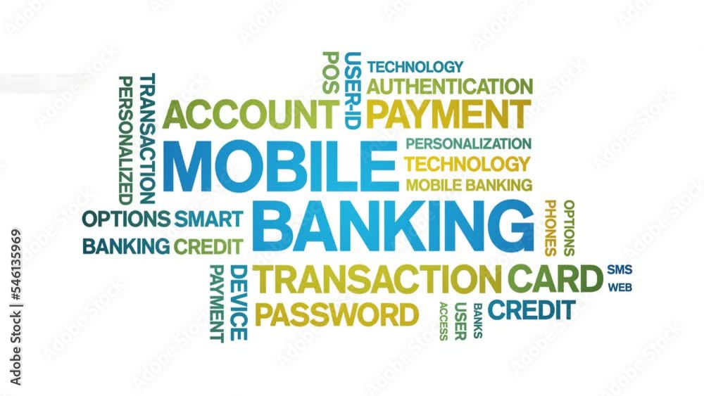 Mobile Banking animated tag word cloud;text design animation