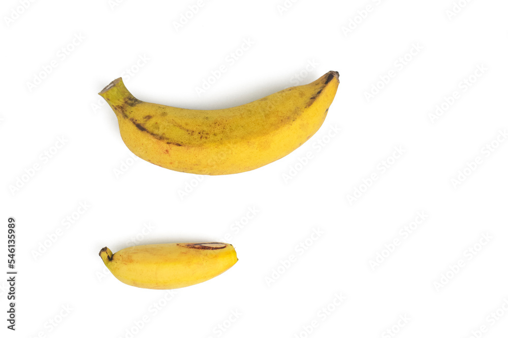 small banana compare to big banana. illustrating a small and big penis comparison. erotic or sex concept isolated on white background