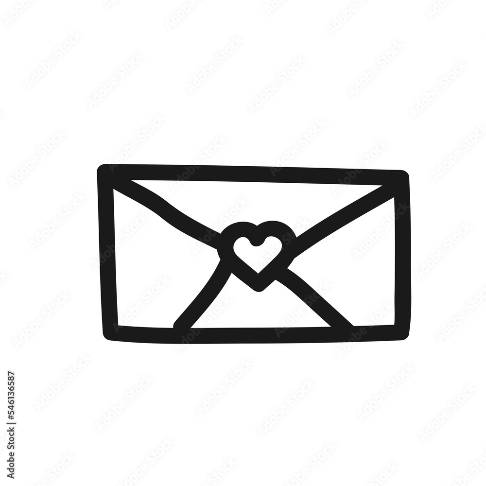 Valentines Day card with red heart and envelope. Vector doodle icon for concepts of romance, love, giving, offer, gifts Valentines Day card with red heart and envelope. Vector doodle icon for concepts of romance, love, giving, offer, gifts