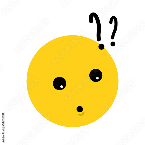 Yellow face of a surprised, confused and thinking character. Vector illustration