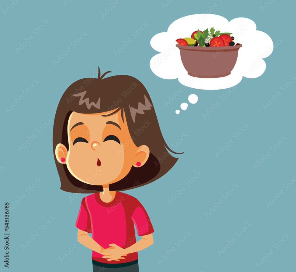 Girl Hurting Being Hungry Thinking about a Salad Vector Cartoon. Unhappy child suffering from food poisoning from spoiled salad
Girl Hurting Being Hungry Thinking about a Salad Vector Cartoon. Unhappy child suffering from food poisoning from spoiled salad