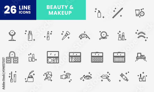icon outline about makeup, lips, lipstick, lip balm, lip care, compact powder, compact makeup. editable color. outline icon style.