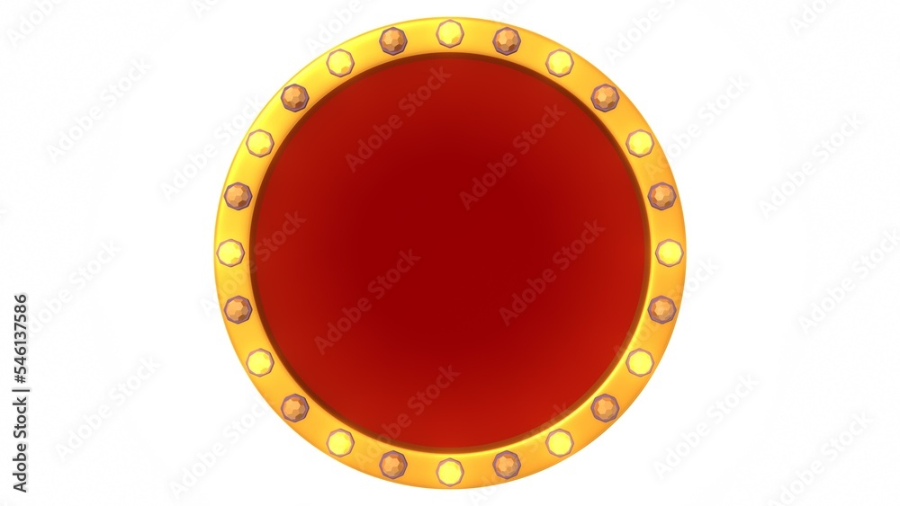 Red frame gold border light retro advertising sign on white background. 3d rendering