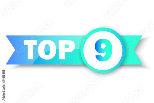 Top 9 rating banner. Circle and ribbon. Sale label. Business concept. Logo template. Vector illustration. stock image.