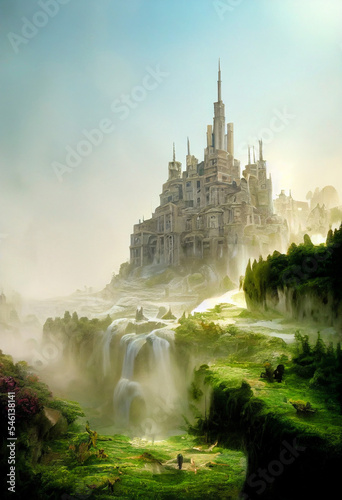 Beautiful White Castle  Landscape   Realistic Illustration  Digital Painting  Concept Art  Decoration  Fantasy