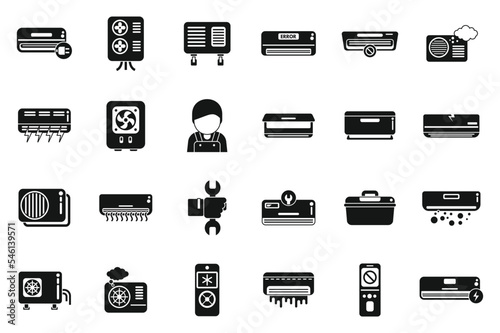 Repair air conditioner icons set simple vector. Install hvac. Air pump