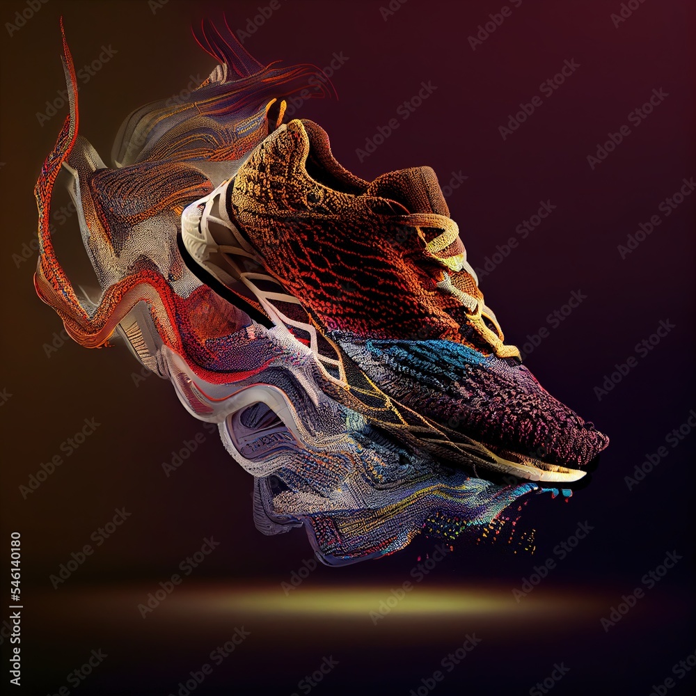 Obraz premium intricate knitted running shoe product photography