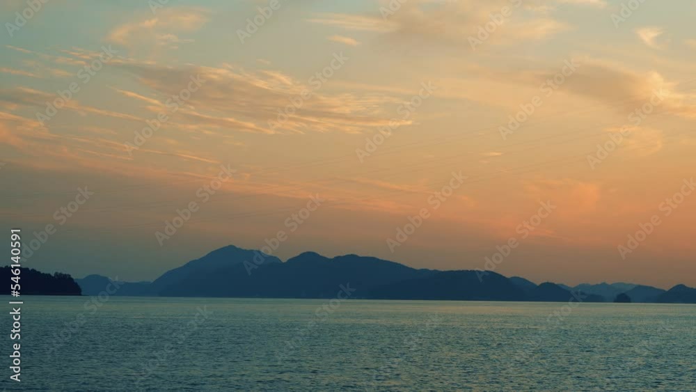 sunset in beautiful and calm inland sea, setouchi, JAPAN sunset in beautiful and calm inland sea, setouchi, JAPAN