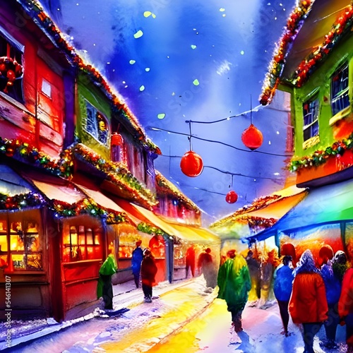 The Christmas market is bustling with people, the air filled with the smell of roasted chestnuts and mulled wine. The stalls are decorated with fairy lights and there's a feeling of excitement in the 