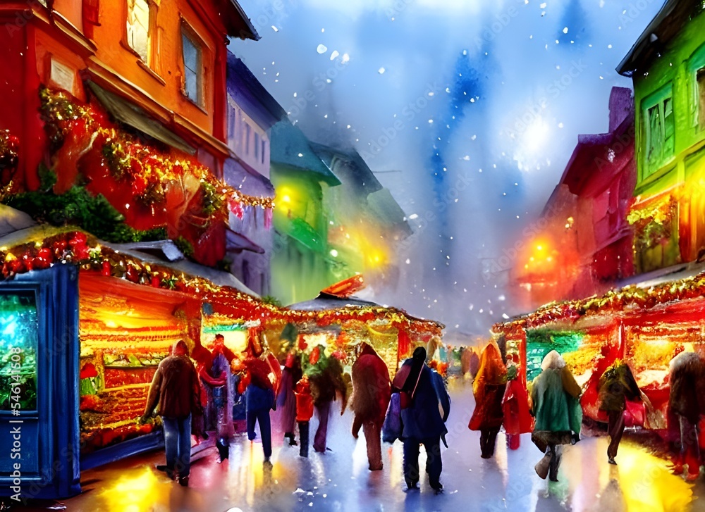 It's a cold winter evening and the Christmas market is in full swing. The air is filled with the sound of festive music and laughter. The stalls are decked out with lights and decoration, selling ever It's a cold winter evening and the Christmas market is in full swing. The air is filled with the sound of festive music and laughter. The stalls are decked out with lights and decoration, selling ever