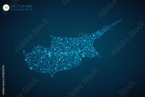 Map of Cyprus modern design with abstract digital technology mesh polygonal shapes on dark blue background. Vector Illustration Eps 10.