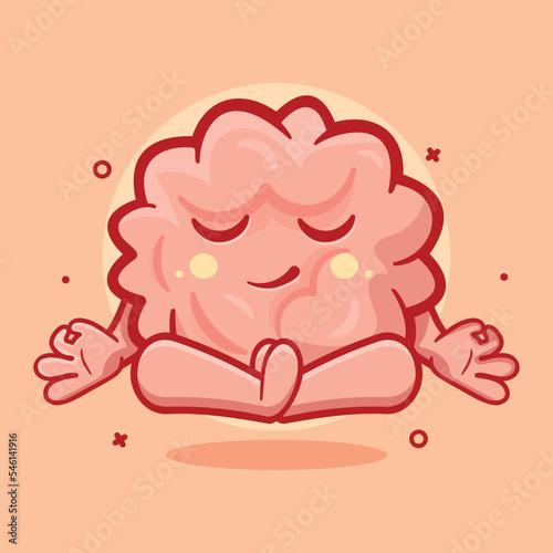 calm brain character mascot with yoga meditation pose isolated cartoon in flat style design 