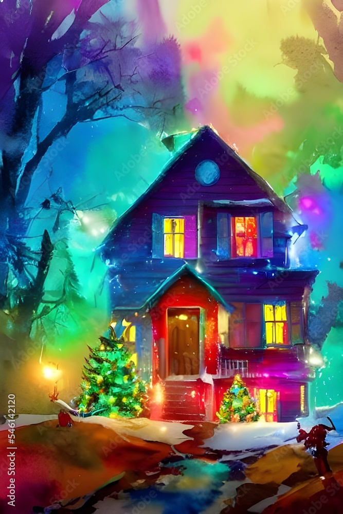 In the picture, there are houses with Christmas decorations. The decorations include wreaths, lights, and Santa Claus figures. In the picture, there are houses with Christmas decorations. The decorations include wreaths, lights, and Santa Claus figures.