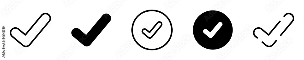 Conjunto de iconos de verificación. Visto. Concepto de aprobación. Símbolo de verificación de diferentes estilos. Ilustración vectorial Conjunto de iconos de verificación. Visto. Concepto de aprobación. Símbolo de verificación de diferentes estilos. Ilustración vectorial