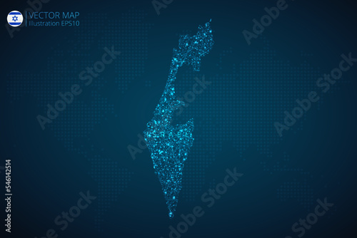 Map of Israel modern design with abstract digital technology mesh polygonal shapes on dark blue background. Vector Illustration Eps 10.