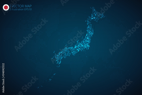 Map of Japan modern design with abstract digital technology mesh polygonal shapes on dark blue background. Vector Illustration Eps 10.