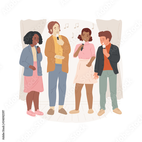 A cappella club isolated cartoon vector illustration. Singing student club, a capella band rehearsal, group of elegantly dressed teenagers, art education, elective activity vector cartoon.