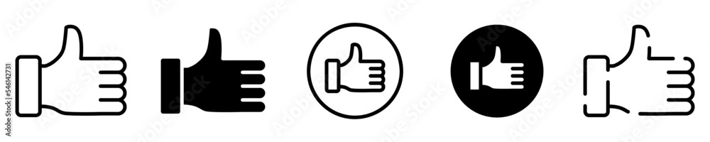 Conjunto de iconos de me gusta. Dedo pulgar de la mano hacia arriba. Concepto de aprobación. Me gusta de diferentes estilos. Ilustración vectorial Conjunto de iconos de me gusta. Dedo pulgar de la mano hacia arriba. Concepto de aprobación. Me gusta de diferentes estilos. Ilustración vectorial