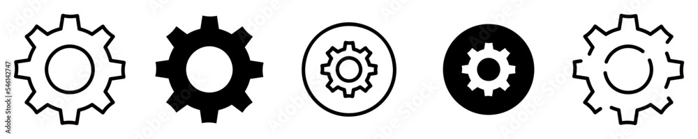 Conjunto de iconos de engranaje. Rueda dentada. Concepto de configuración y ajustes. Rueda de engranaje de diferentes estilos. Ilustración vectorial Conjunto de iconos de engranaje. Rueda dentada. Concepto de configuración y ajustes. Rueda de engranaje de diferentes estilos. Ilustración vectorial
